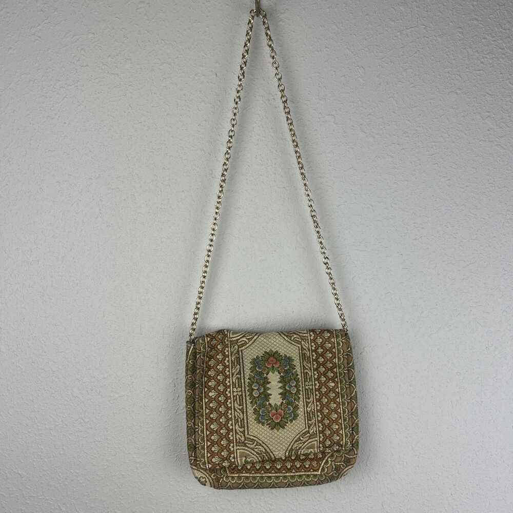Rare Made In Italy Walborg 1940s Purse Floral  Wreath Metallic Brocade, Gold